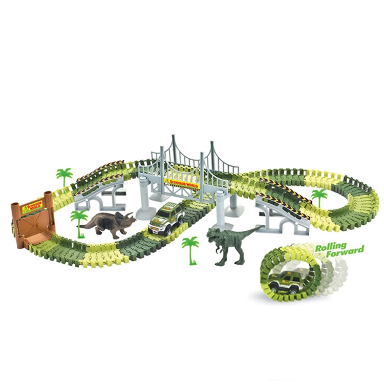 Popular Flexible 142 pcs dinosaur toys race slot car track