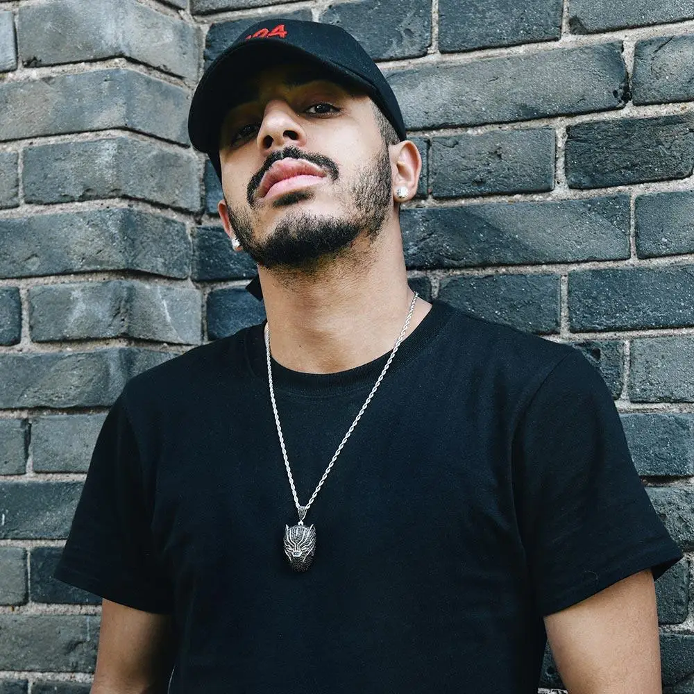 KRKC&CO Iced Out Cartoon Pendant Black Panther Pendant Zircon Pendant Hip Hop Jewelry for Marvel Figure Fans