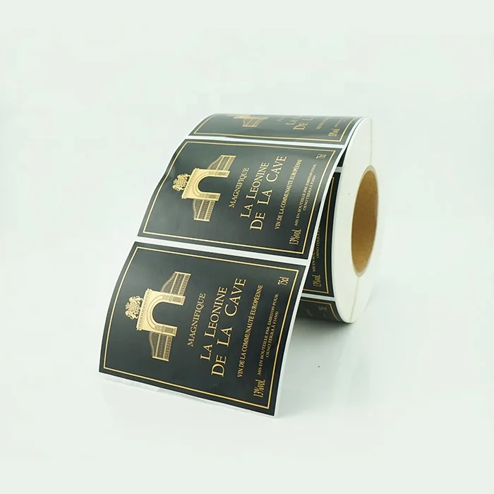 custom black roll matte paper adhesive stickers gold foil hot stamping waterproof label for red wine bottle