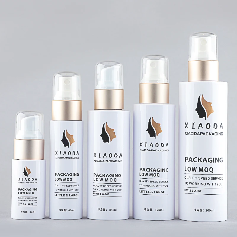 Stock! 30-200ml cosmetic lotion spray pump bottle in stock golden cosmetic bottle