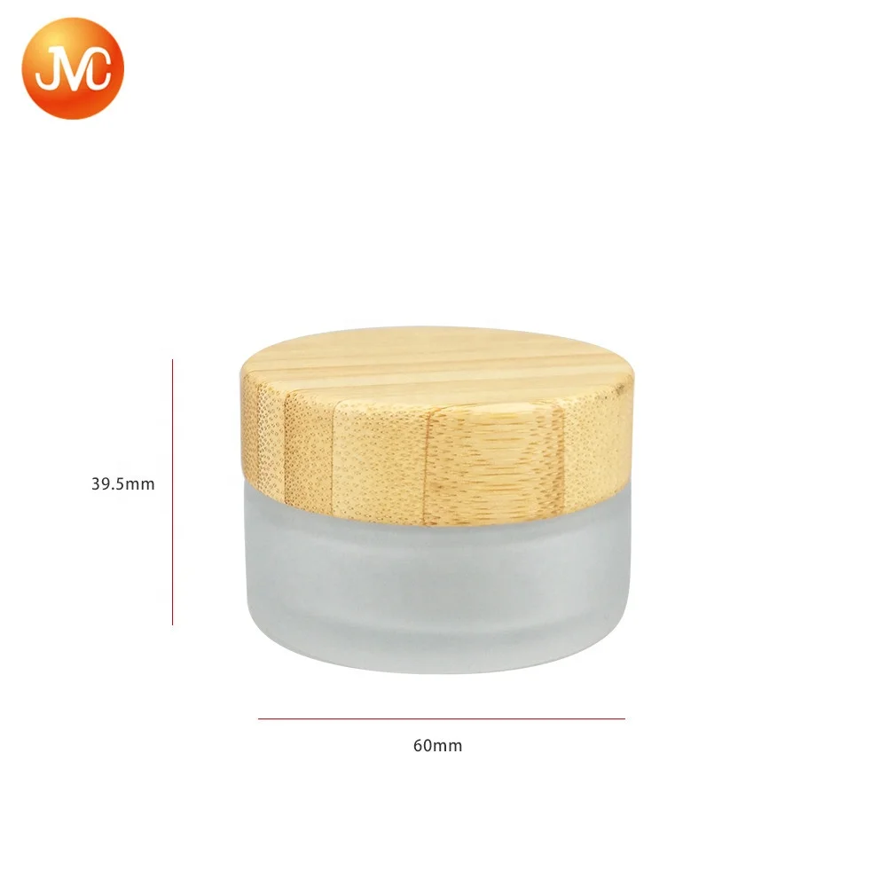 
Custom Makeup Skin Care Lotion Pot Cosmetic Container Frosted Glass Cream Jar with bamboo Lid 