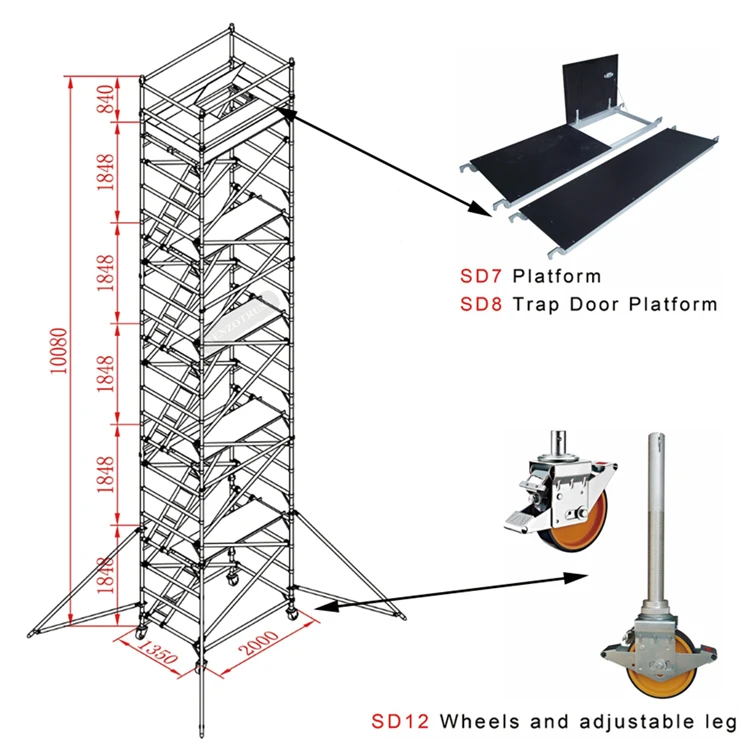 Portable aluminium scaffold stair mobile tower