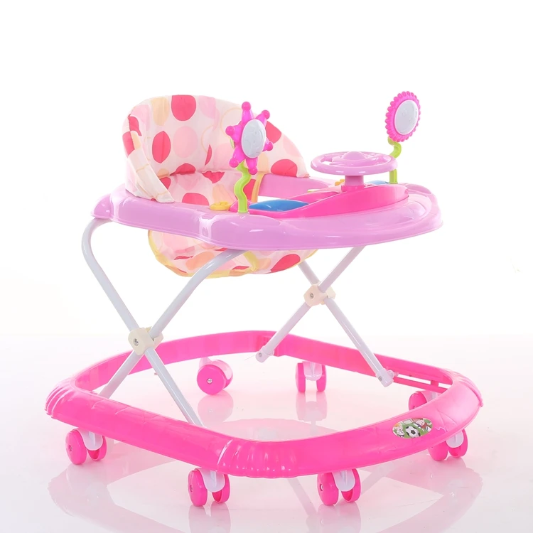 
China cheap 8 free big rubber wheels baby walker with music / Height three gear adjustment baby walker with fabric seat 