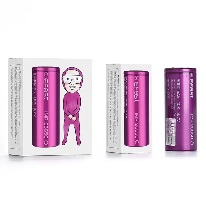 
Rechargeable battery 26650 Efest purple Battery Li-Ion 26650 5000Mah 45A 3.7V 