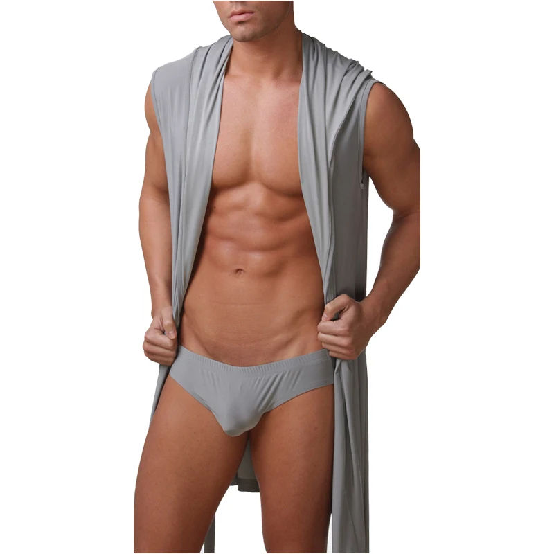 Летняя пикантная Мужская Ночная рубашка из вискозы, одежда для сна без рукавов, домашняя одежда, ультратонкая однотонная Пижама с капюшоном для мужчин, большие размеры, 2019