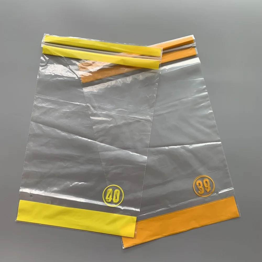 
Transparent PE plastic printed zipper bag with SMLXL SIZE print for clothing 