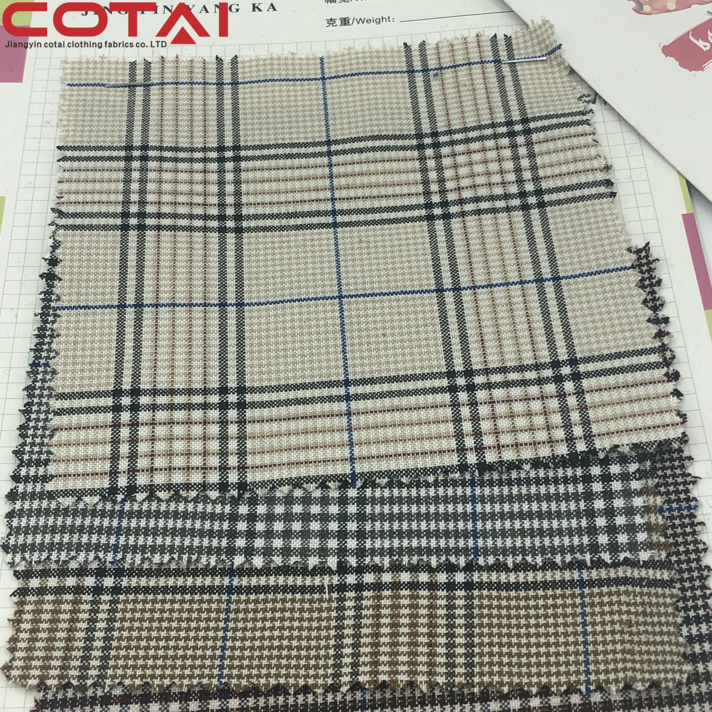 
Suit and Wind Jacket Trench 98% polyester 2% rayon Spandex Plaid T/R Fabric In Stock Factory Supply 