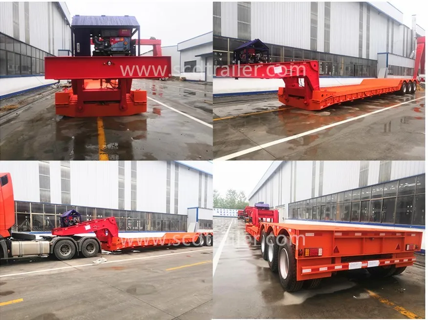 Популярные 3 оси/4 оси гидравлического «гусиная шея» 120ton 100ton с низкой платформой полуприцеп