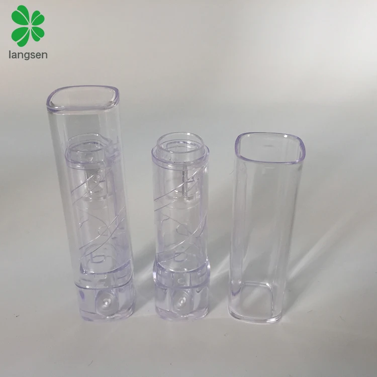 Recycled plastic clear lipstick tube for lipstick lip balm, square shaped lip balm tube container low MOQ