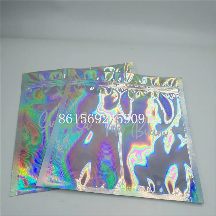 Custom printed holographic laser bag for T-shirt packaging the big size glossy  bag with one side clear for clothing