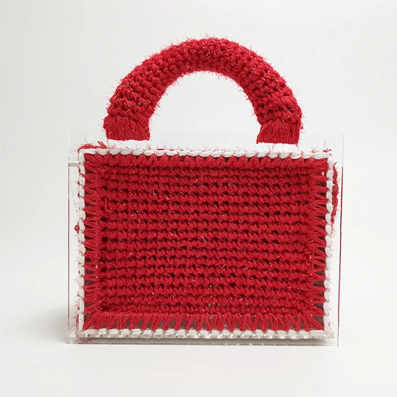 
2021 Knitted Wool Felt Clutch Bag Homemade Women Bag Acrylic Woven Bag Colorful Wooden Frame 