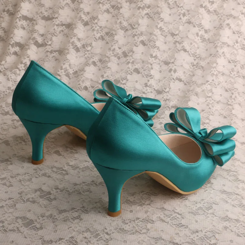 White Mid Heel Shoes Woman with Big Bows