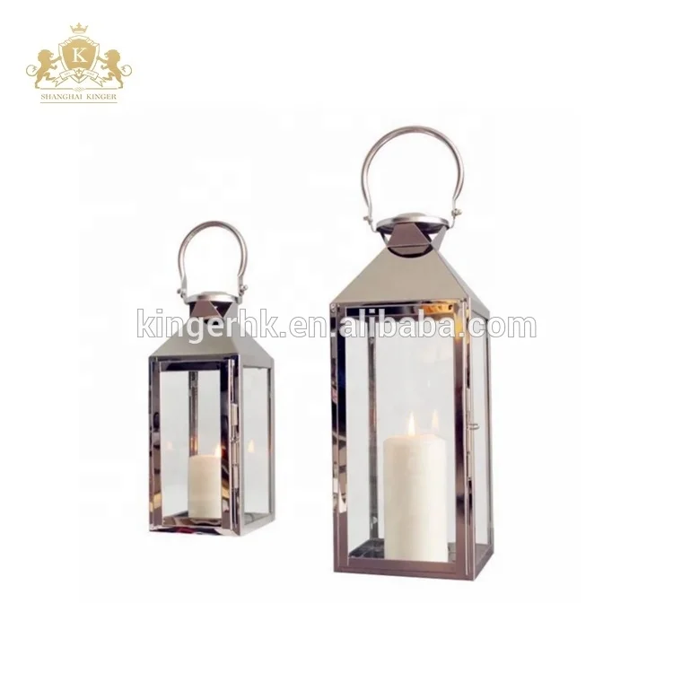 
Stainless steel glass gold hanging lantern metal candle holder wedding decor 