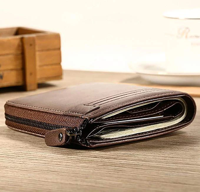 Мужской бумажник из натуральной воловьей кожи, бумажник с карманом для монет на молнии для мужчин