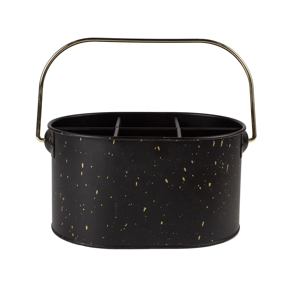 Colorful Green Metal Divided Storage Bucket Jar Utensil Caddy with 4 slots