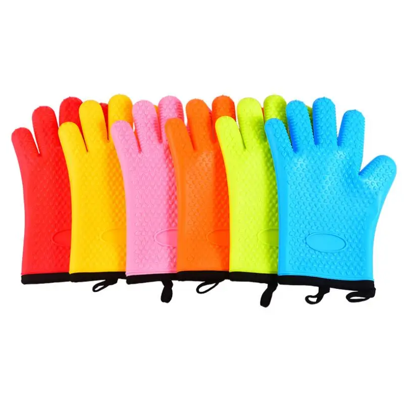 JY 148G Silicone Oven Grill Mitts and Potholders with Soft Inner Lining Protect Fingers Hands and Wrists from Burns Gloves