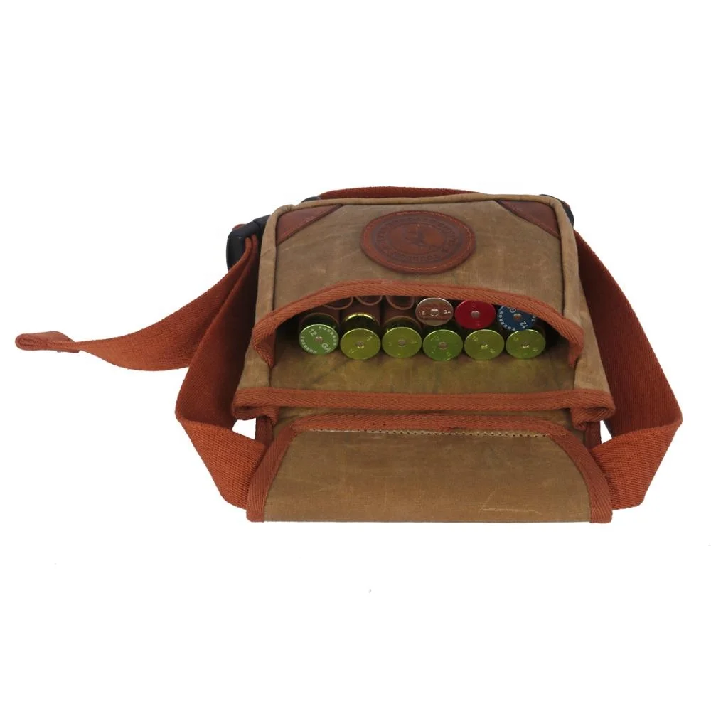 HIBO Durable Leather Ammo Pouch Waxed Canvas Gun Shell Belt Pouch with New Design Cartridge Holder