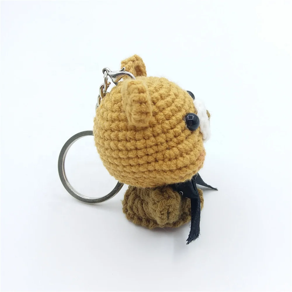 Handmade Knitting Brown Doll Hanging Bag Accessories Key ring Crochet mini Animal Bear Key chain