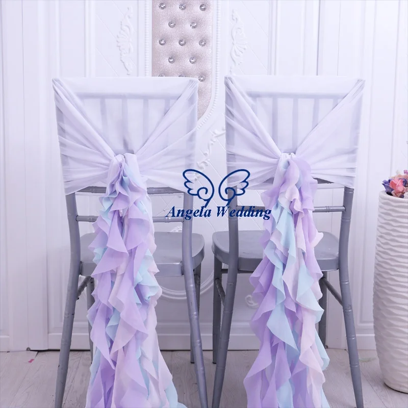 CH099K very nice color wedding pastel light purple pink blue chiffon curly willow chiavari chair cover or chair sash