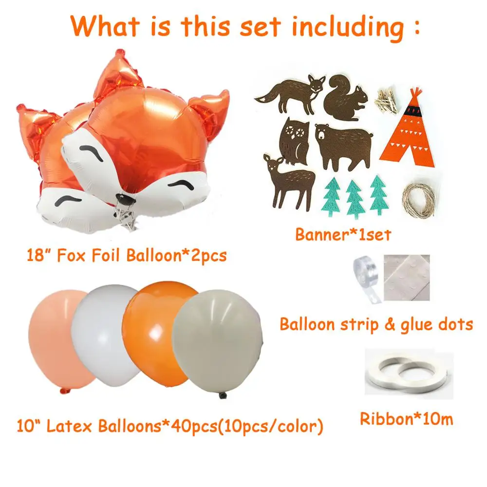 
Animal Theme Squirrel Fox Foil Latex Balloon Banner Set for Baby Shower Kids Wild Birthday Party Decoration Supplies Combo Kit 
