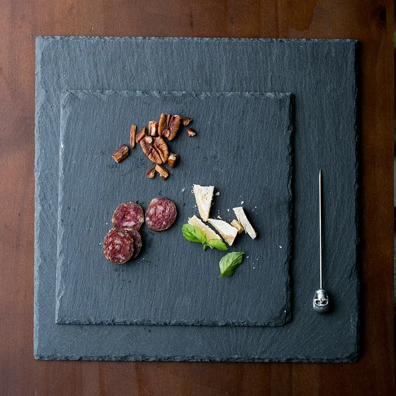 
Bulk buy from china factory natural black stone slate japanese restaurant tableware plate cheese board cake board 