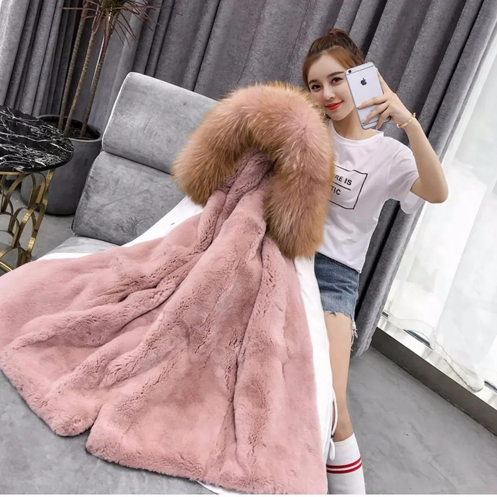 Hot Selling Chic Winter Women's Clothing Korean Real Fur Coat Parka
