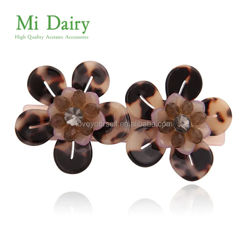 MiDairy Wholesale Flower Hair Clips Tortoise Shell Barrette Making Supplies With Crystal Hande Made