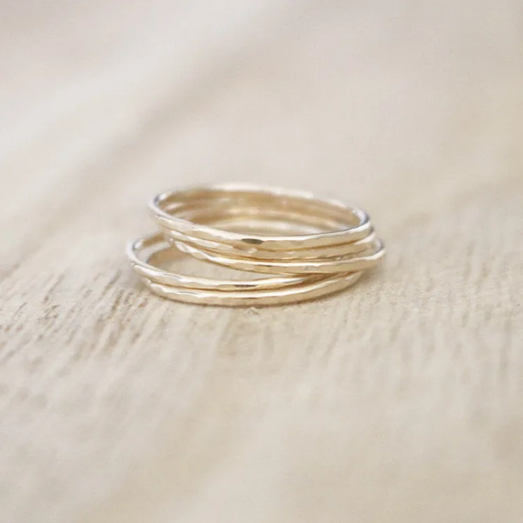 Gold Stackers Thin Gold Ring Set of 5 Ultra Thin Hammered Gold Women Jewel Ring