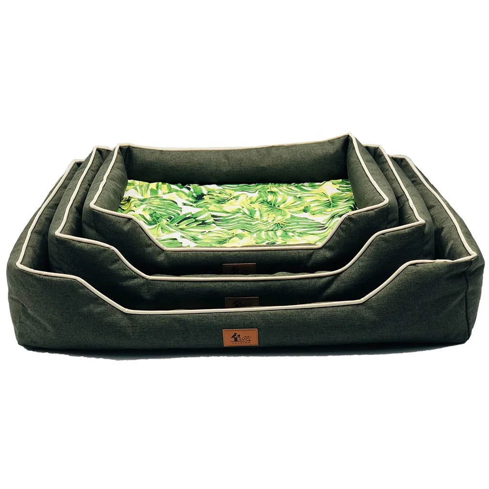 
2019 new factory design lucky pet dog beds korean style China dog bed luxury royal hard cotton leaf pattern 