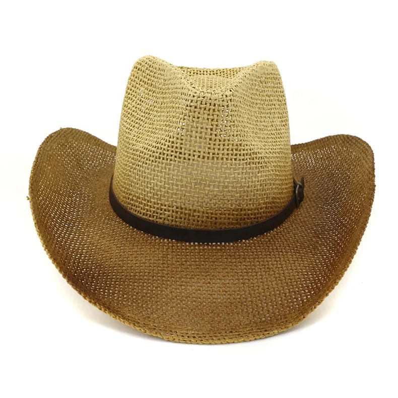 2019 Summer Vintage Spray Paint Women Panama Style Hat PU Ribbon Decoration Wide Brim Visor Sun Caps Wholesale Cowboy Straw Hat