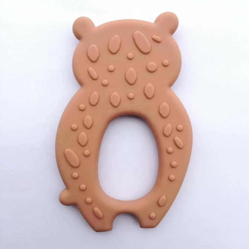 Baby Teething Toys BPA Free Silicone Teether Chew Egg with Pacifier Clip Cute and Effective Pain Relief (Brown Bear)