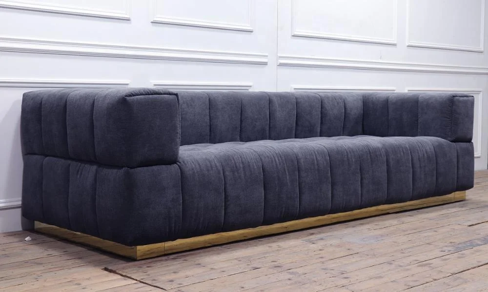 square tufted velvet fabric living room couch with stainless steel base