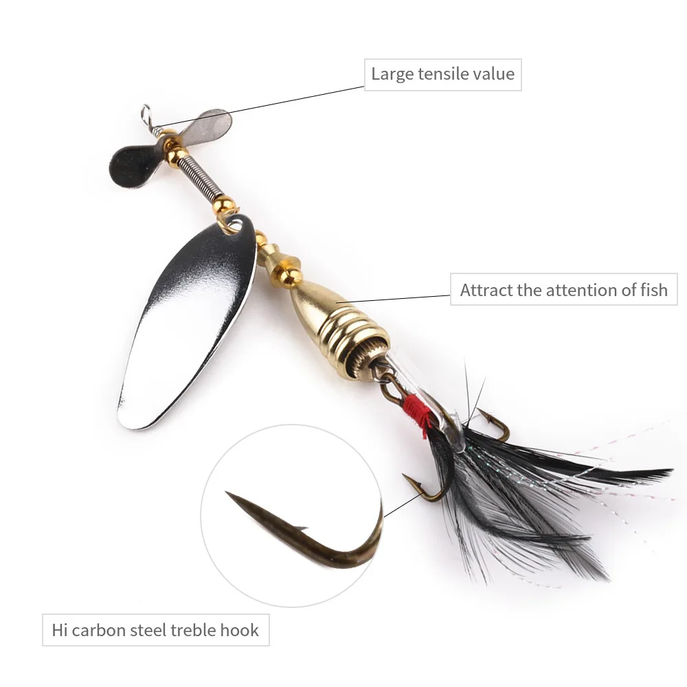 Metal Spinner Fishing Bait Spoon 10g-13g Fishing lure Silver/Gold Color Retail Box Catfish Bass Lures 360 Rotation