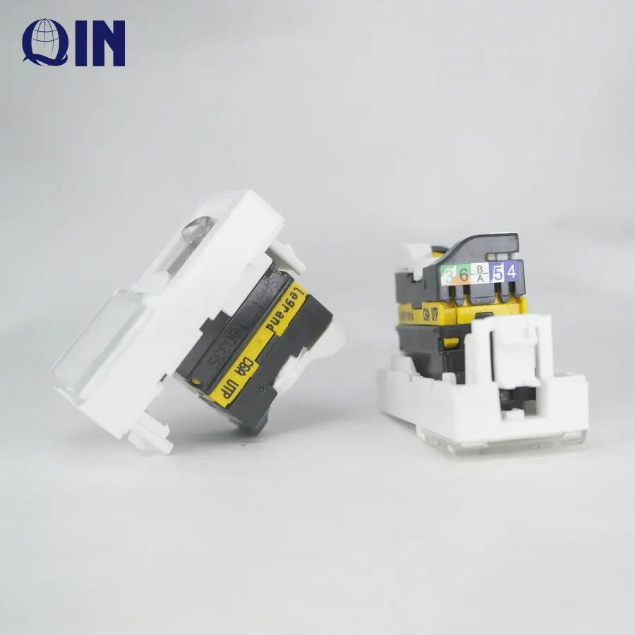 French type single port modular jack yellow color 45*22.5mm face plate CAT6A RJ45 UTP keystone Jack 76571