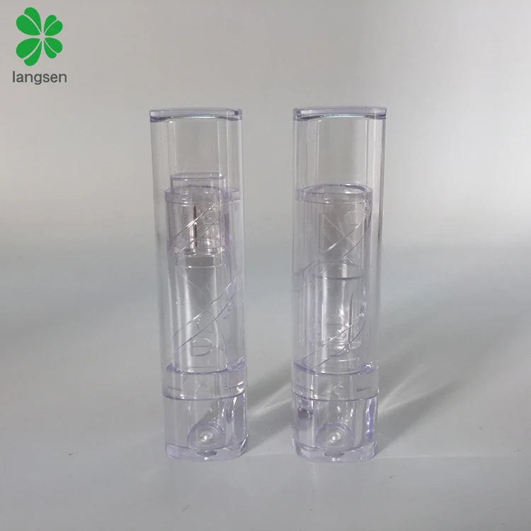 Recycled plastic clear lipstick tube for lipstick lip balm, square shaped lip balm tube container low MOQ