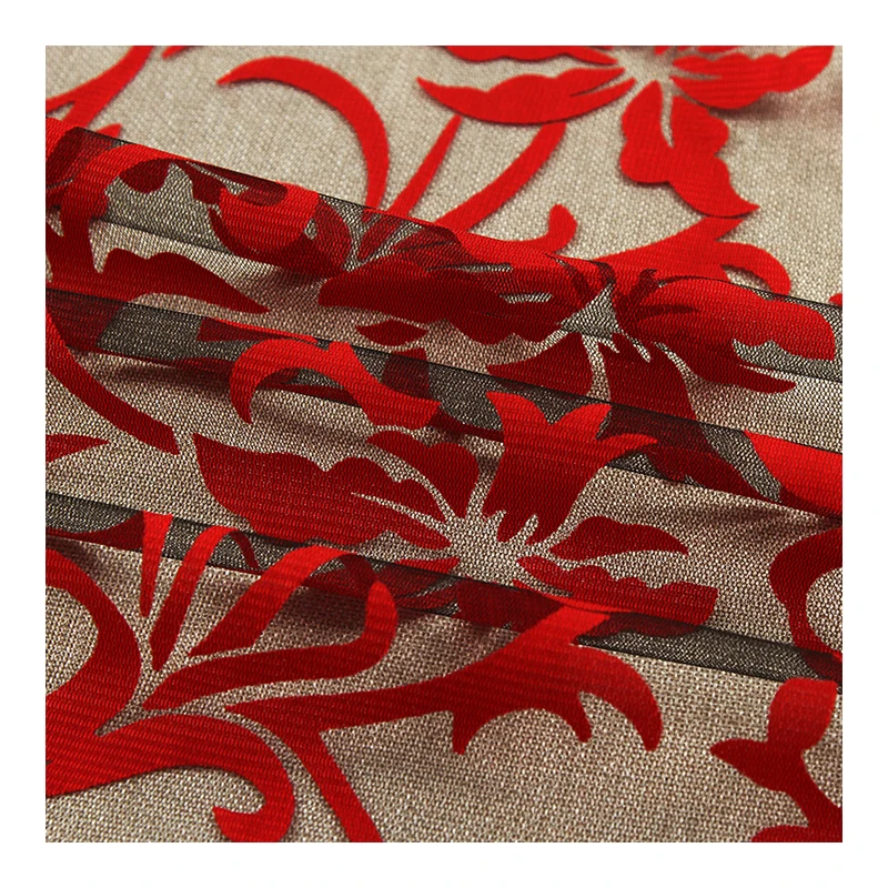 
Wholesale sexy bright red flowers high quality breathable burnt fabric for dress 