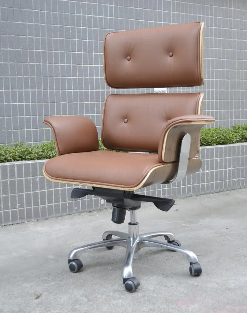
Luxury Bent Plywood Swivel Executive Genuine leather office chair 