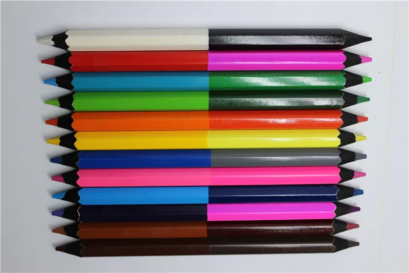 Pre Sharpened 7 Inch Jumbo size black wood double Side Bi color black wood color pencils
