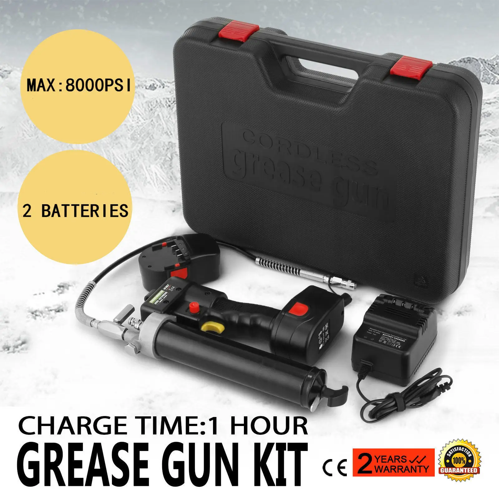 
Electrical Grease Gun Cordless Battery 18V 107cm 8000PSI Heavy + 2 Batteries 