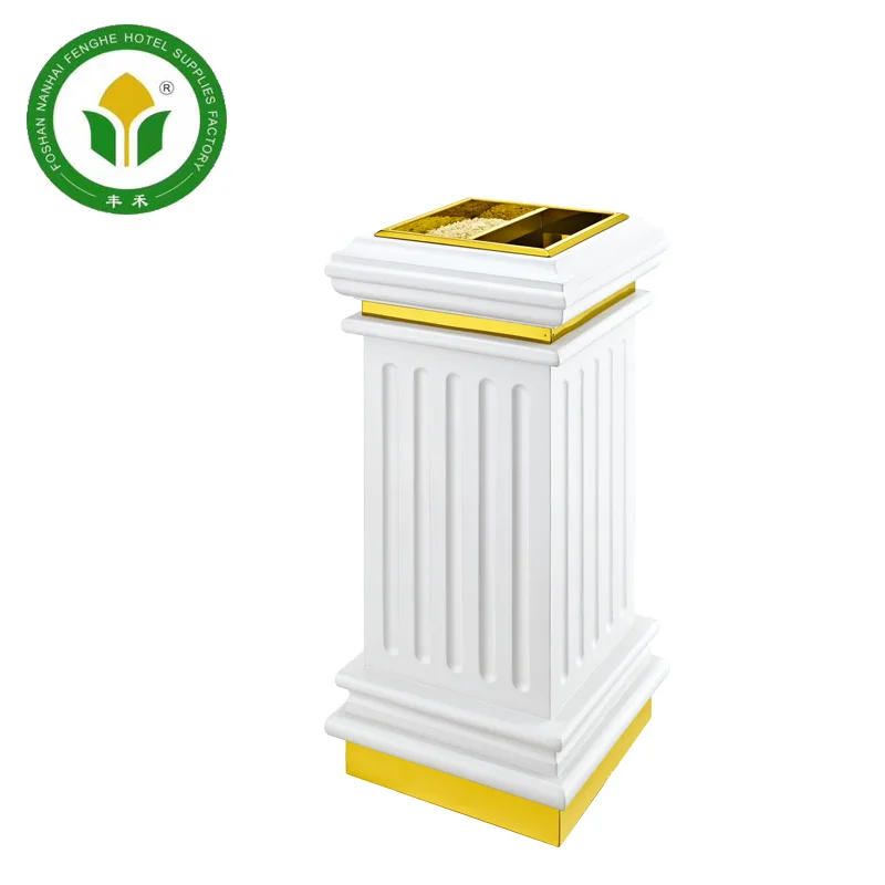 European design hotel lobby wooden dustbin trash can