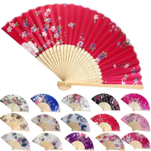 
Dance Party Gift Vintage Beautiful Bamboo Folding Hand Held Flower Fan Wedding 