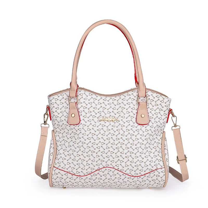 China Custom Printing Ladies Handbag Set 6pcs In 1 Metal Hardware Crosshatched Leather Women Bag Purse Handbag Manufacturing