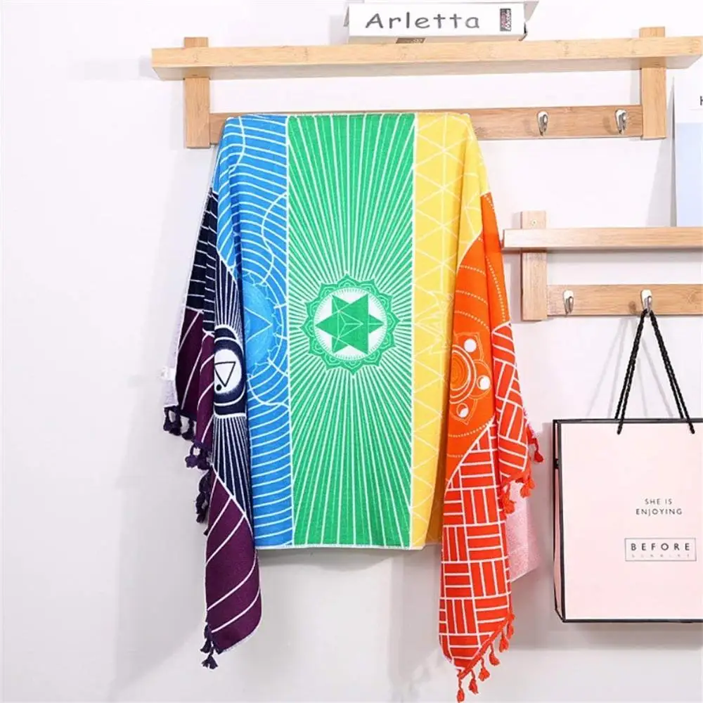 Yutong Rainbow Mandala Bohemia Beach Bath Towel Cotton Chakra Yoga Mat Home Decor Shawl Blanket For Wall Hanging India Tapestry
