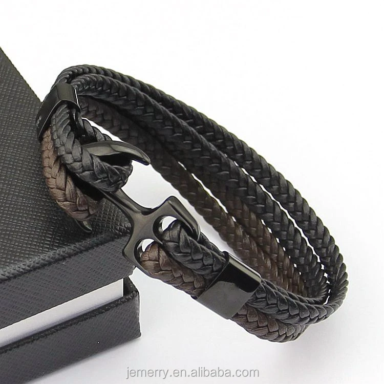 ювелирные изделия оптом кожа браслет с крючком якорем мужчины, пользовательские ювелирные изделия Морской браслет кожа