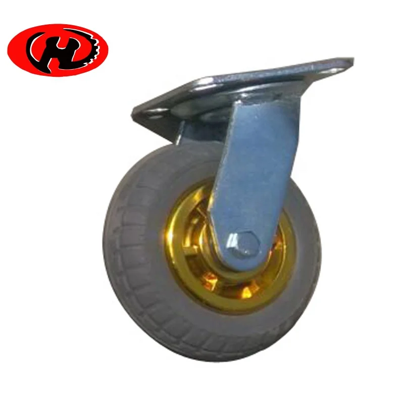 High elasticity gray rubber shock absorbing mute wheel  Grey High Elastic Rubber Casters with golden rim