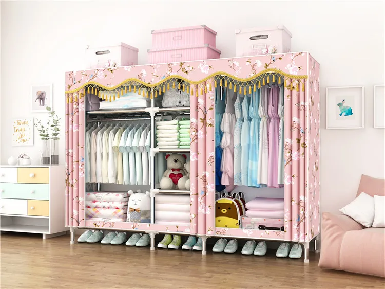 simple Design Cloth Wardrobe Portable Folding Fabric Cover 25mm Steel Tube Large size Plastic parts Box packing C233