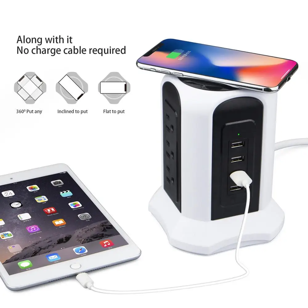 US Wireless Power Extension Socket Tower USB charging Socket