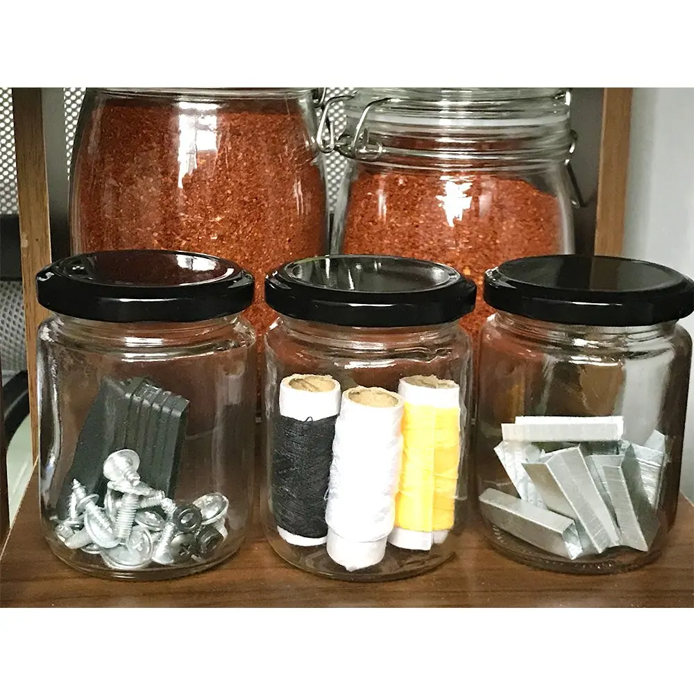 250ml Round 8 oz Glass Jars with Black Metal Lid Canning Jars for Jam Honey Arts and Gift Holder