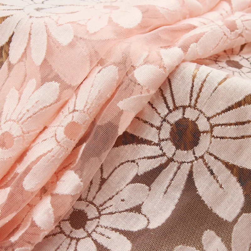 
Wholesale cheap fashion light transparent flowers pink burnt fabric for women 