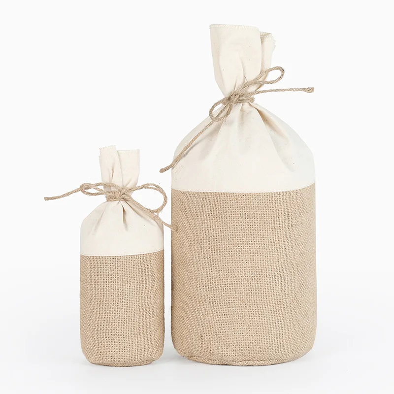 Natural Burlap Hessia Gift Wine Wedding Party Favor Pouch Cotton Jute Gift Packaging Bags